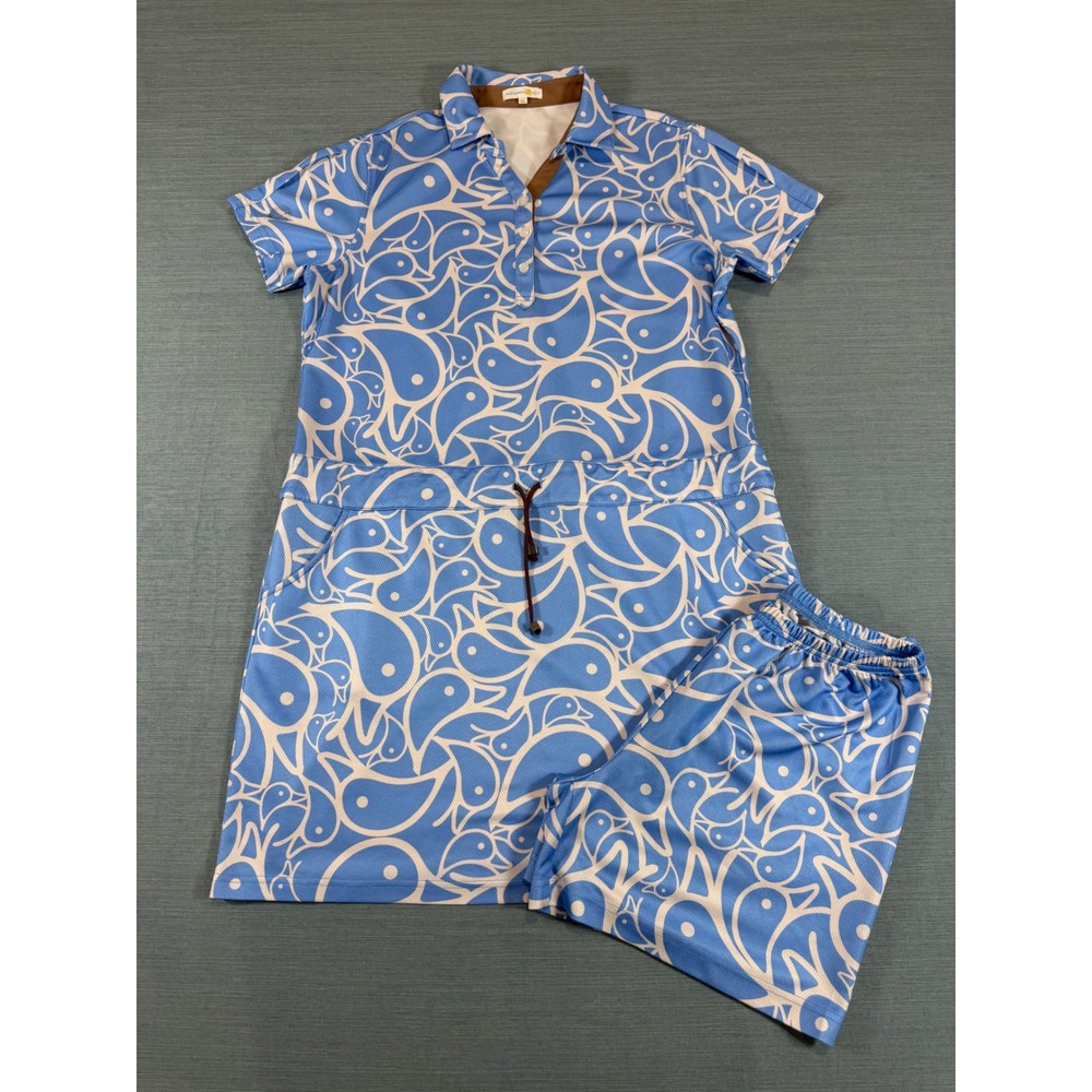Mandarina Duck Womens Golf Dress and Shorts Set Blue White Duck Print Size LL